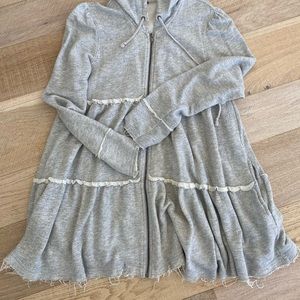 Free People Tiered Zip-Up Hooded Cardigan, Light Grey